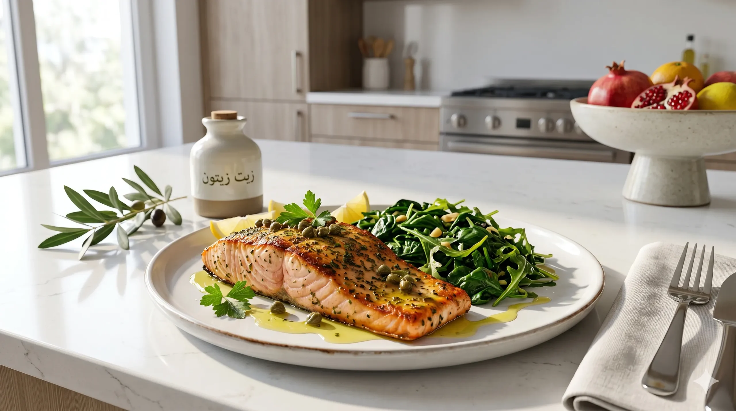 وجبة صحية من السلمون والسبانخ تعتبر من أهم أطعمة لتقوية الانتصاب وعلاج مقاومة الأنسولين