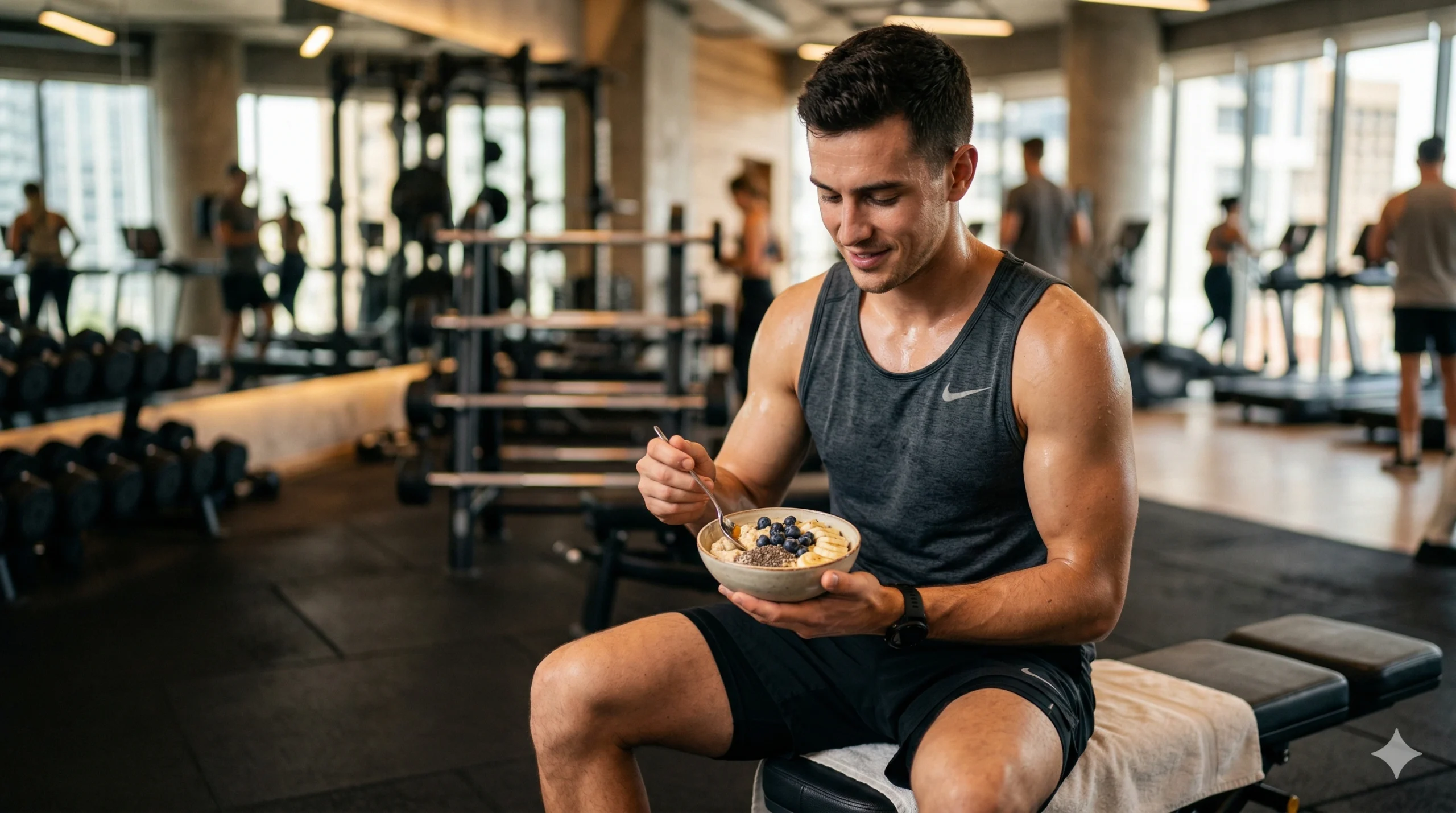 أهمية مكملات البروتين في خطط تضخيم العضلات رياضي يشرب مخفوق البروتين لتعزيز الاستشفاء والتضخيم العضلي